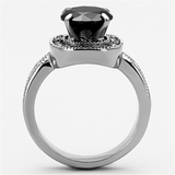 TK1322 - Stainless Steel Ring High polished (no plating) Women AAA Grade CZ Black Diamond