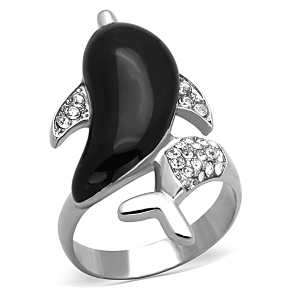 TK1326 - Stainless Steel Ring High polished (no plating) Women Top Grade Crystal Clear