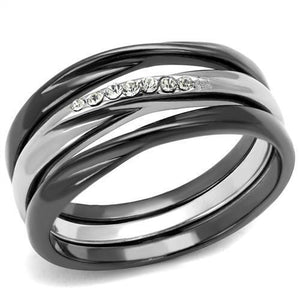 TK1340PJ - Stainless Steel Ring Two Tone IP Light Black (IP Gun) Women Top Grade Crystal Clear