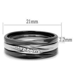 TK1340PJ - Stainless Steel Ring Two Tone IP Light Black (IP Gun) Women Top Grade Crystal Clear