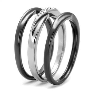 TK1340PJ - Stainless Steel Ring Two Tone IP Light Black (IP Gun) Women Top Grade Crystal Clear
