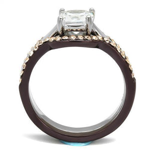 TK1343PC - Stainless Steel Ring Two Tone IP Dark Brown (IP coffee) Women AAA Grade CZ Clear