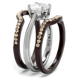 TK1343PC - Stainless Steel Ring Two Tone IP Dark Brown (IP coffee) Women AAA Grade CZ Clear