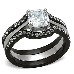 TK1343 - Stainless Steel Ring Two-Tone IP Black Women AAA Grade CZ Clear