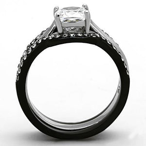 TK1343 - Stainless Steel Ring Two-Tone IP Black Women AAA Grade CZ Clear