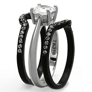 TK1343 - Stainless Steel Ring Two-Tone IP Black Women AAA Grade CZ Clear