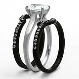 TK1344 - Stainless Steel Ring Two-Tone IP Black Women AAA Grade CZ Clear