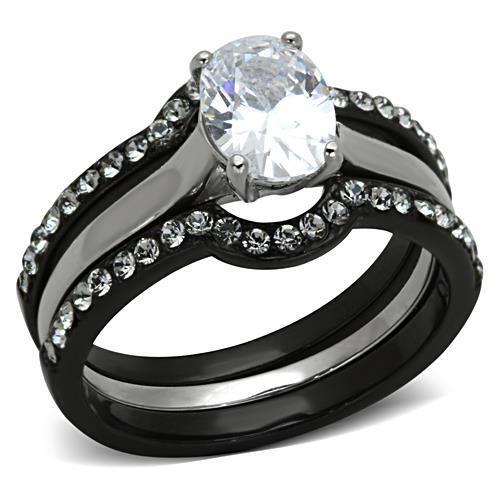 TK1344 - Stainless Steel Ring Two-Tone IP Black Women AAA Grade CZ Clear