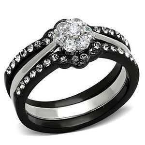 TK1345 - Stainless Steel Ring Two-Tone IP Black Women AAA Grade CZ Clear