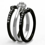 TK1345 - Stainless Steel Ring Two-Tone IP Black Women AAA Grade CZ Clear
