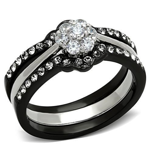 TK1345 - Stainless Steel Ring Two-Tone IP Black Women AAA Grade CZ Clear
