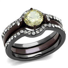 TK1346DC - Stainless Steel Ring IP Light Black (IP Gun) & IP Dark Brown (IP coffee) Women AAA Grade CZ Citrine Yellow