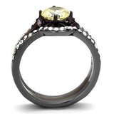 TK1346DC - Stainless Steel Ring IP Light Black (IP Gun) & IP Dark Brown (IP coffee) Women AAA Grade CZ Citrine Yellow