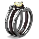 TK1346DC - Stainless Steel Ring IP Light Black (IP Gun) & IP Dark Brown (IP coffee) Women AAA Grade CZ Citrine Yellow