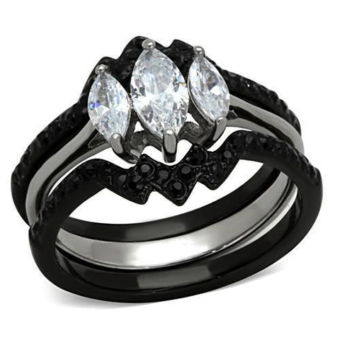 TK1347 - Stainless Steel Ring Two-Tone IP Black Women AAA Grade CZ Clear