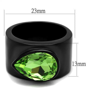 TK1363J - Stainless Steel Ring IP Black(Ion Plating) Women Top Grade Crystal Peridot