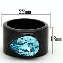TK1363 - Stainless Steel Ring IP Black(Ion Plating) Women Top Grade Crystal Light Sapphire
