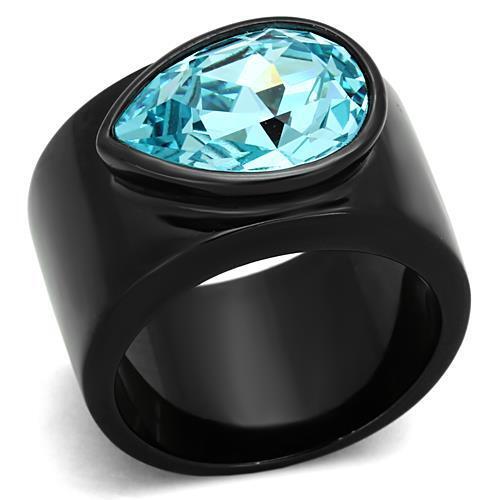 TK1363 - Stainless Steel Ring IP Black(Ion Plating) Women Top Grade Crystal Light Sapphire