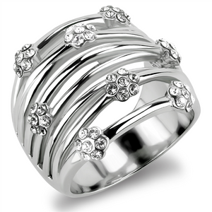 TK1372 - Stainless Steel Ring High polished (no plating) Women Top Grade Crystal Clear