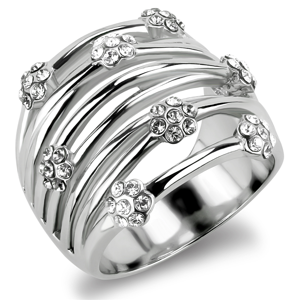 TK1372 - Stainless Steel Ring High polished (no plating) Women Top Grade Crystal Clear