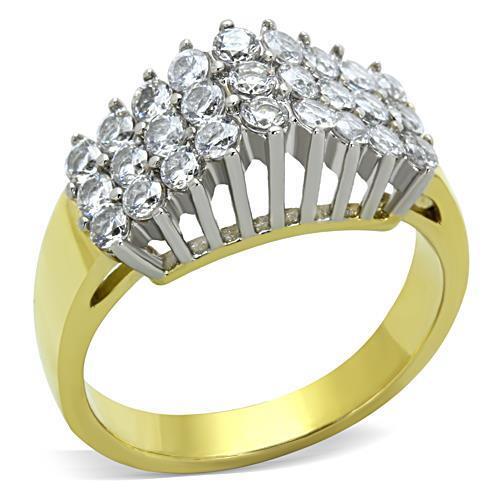 TK1376 - Stainless Steel Ring Two-Tone IP Gold (Ion Plating) Women AAA Grade CZ Clear