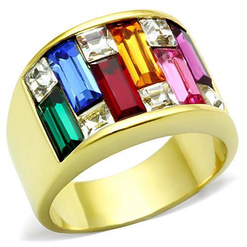 TK1397 - Stainless Steel Ring IP Gold(Ion Plating) Women Top Grade Crystal Multi Color