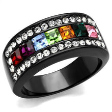 TK1402J - Stainless Steel Ring IP Black(Ion Plating) Women Top Grade Crystal Multi Color