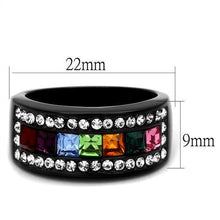 TK1402J - Stainless Steel Ring IP Black(Ion Plating) Women Top Grade Crystal Multi Color