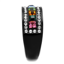 TK1402J - Stainless Steel Ring IP Black(Ion Plating) Women Top Grade Crystal Multi Color
