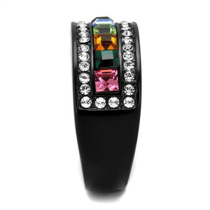 TK1402J - Stainless Steel Ring IP Black(Ion Plating) Women Top Grade Crystal Multi Color