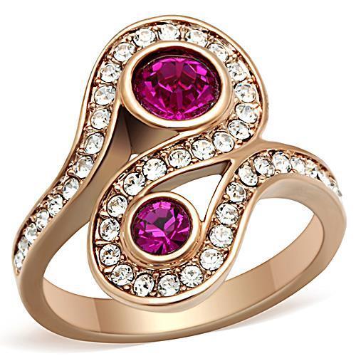 TK1413 - Stainless Steel Ring IP Rose Gold(Ion Plating) Women Top Grade Crystal Fuchsia