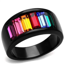 TK1415J - Stainless Steel Ring IP Black(Ion Plating) Women Top Grade Crystal Multi Color