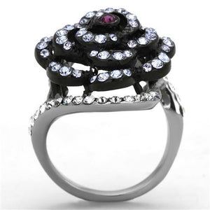 TK1422 - Stainless Steel Ring Two-Tone IP Black Women Top Grade Crystal Amethyst