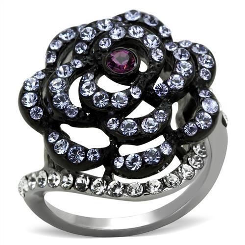 TK1422 - Stainless Steel Ring Two-Tone IP Black Women Top Grade Crystal Amethyst