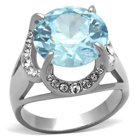TK1423 - Stainless Steel Ring High polished (no plating) Women AAA Grade CZ Sea Blue