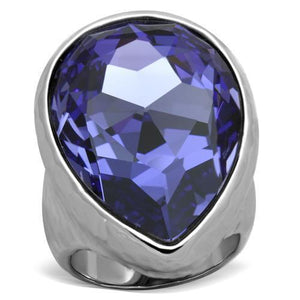 TK1426 - Stainless Steel Ring High polished (no plating) Women Top Grade Crystal Tanzanite