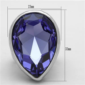 TK1426 - Stainless Steel Ring High polished (no plating) Women Top Grade Crystal Tanzanite