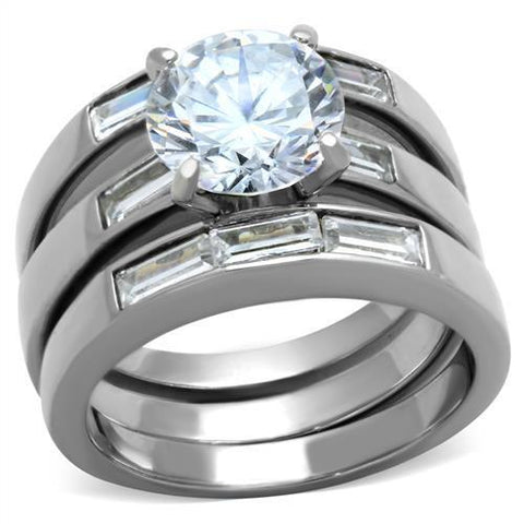TK1436 - Stainless Steel Ring High polished (no plating) Women AAA Grade CZ Clear