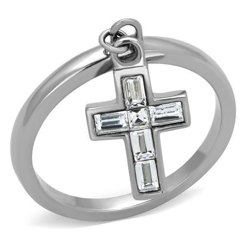 TK1438 - Stainless Steel Ring High polished (no plating) Women AAA Grade CZ Clear