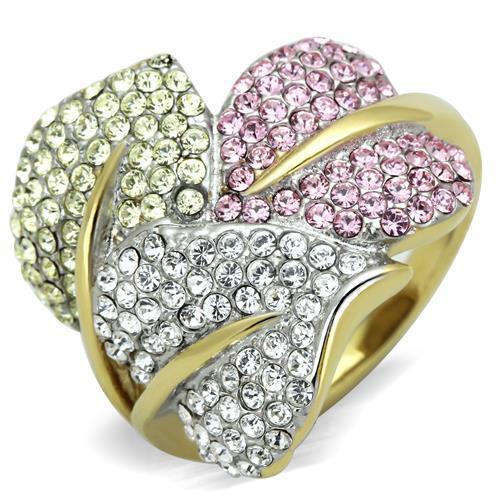 TK1441 - Stainless Steel Ring Two-Tone IP Gold (Ion Plating) Women Top Grade Crystal Multi Color