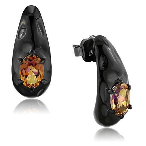 TK1452 - Stainless Steel Earrings IP Black(Ion Plating) Women Semi-Precious Topaz Multicolor