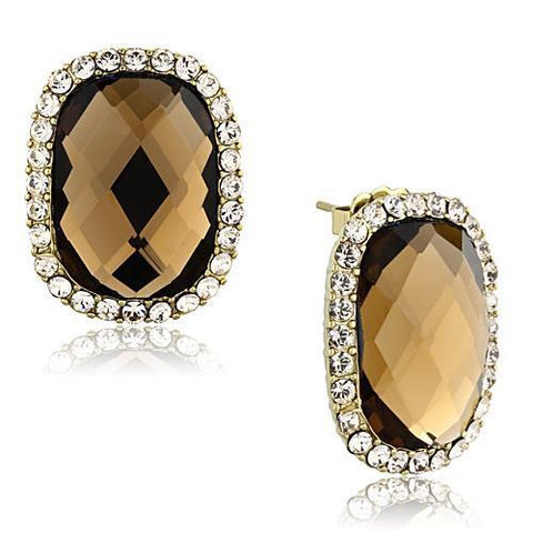 TK1457 - Stainless Steel Earrings IP Gold(Ion Plating) Women Synthetic Smoked Quartz