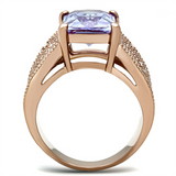 TK1490 - Stainless Steel Ring IP Rose Gold(Ion Plating) Women AAA Grade CZ Light Amethyst