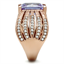 TK1490 - IP Rose Gold(Ion Plating) Stainless Steel Ring with AAA Grade CZ  in Light Amethyst