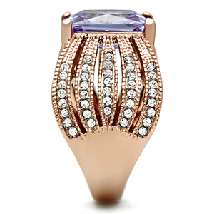 TK1490 - IP Rose Gold(Ion Plating) Stainless Steel Ring with AAA Grade CZ  in Light Amethyst