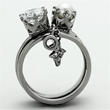 TK1497 - Stainless Steel Ring High polished (no plating) Women AAA Grade CZ Clear