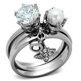 TK1497 - Stainless Steel Ring High polished (no plating) Women AAA Grade CZ Clear