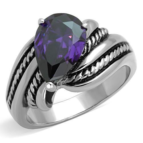 TK1515 - Stainless Steel Ring High polished (no plating) Women AAA Grade CZ Amethyst