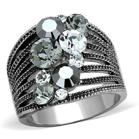 TK1521 - Stainless Steel Ring High polished (no plating) Women Top Grade Crystal Black Diamond