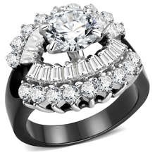 TK1523 - Stainless Steel Ring Two-Tone IP Black Women AAA Grade CZ Clear